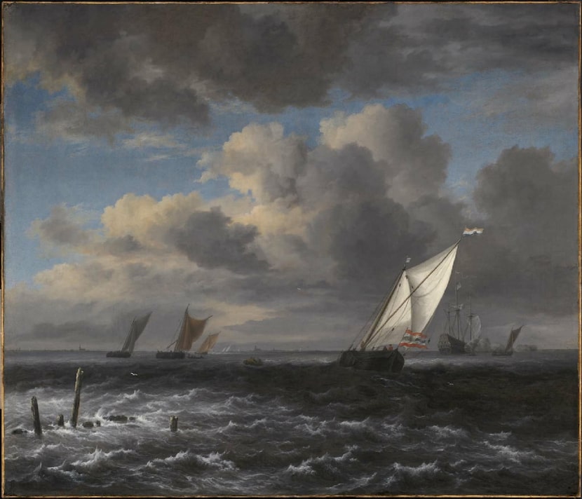 Marine paintings like Jacob van Ruisdael's "Rough Sea," circa 1670, were as important as...