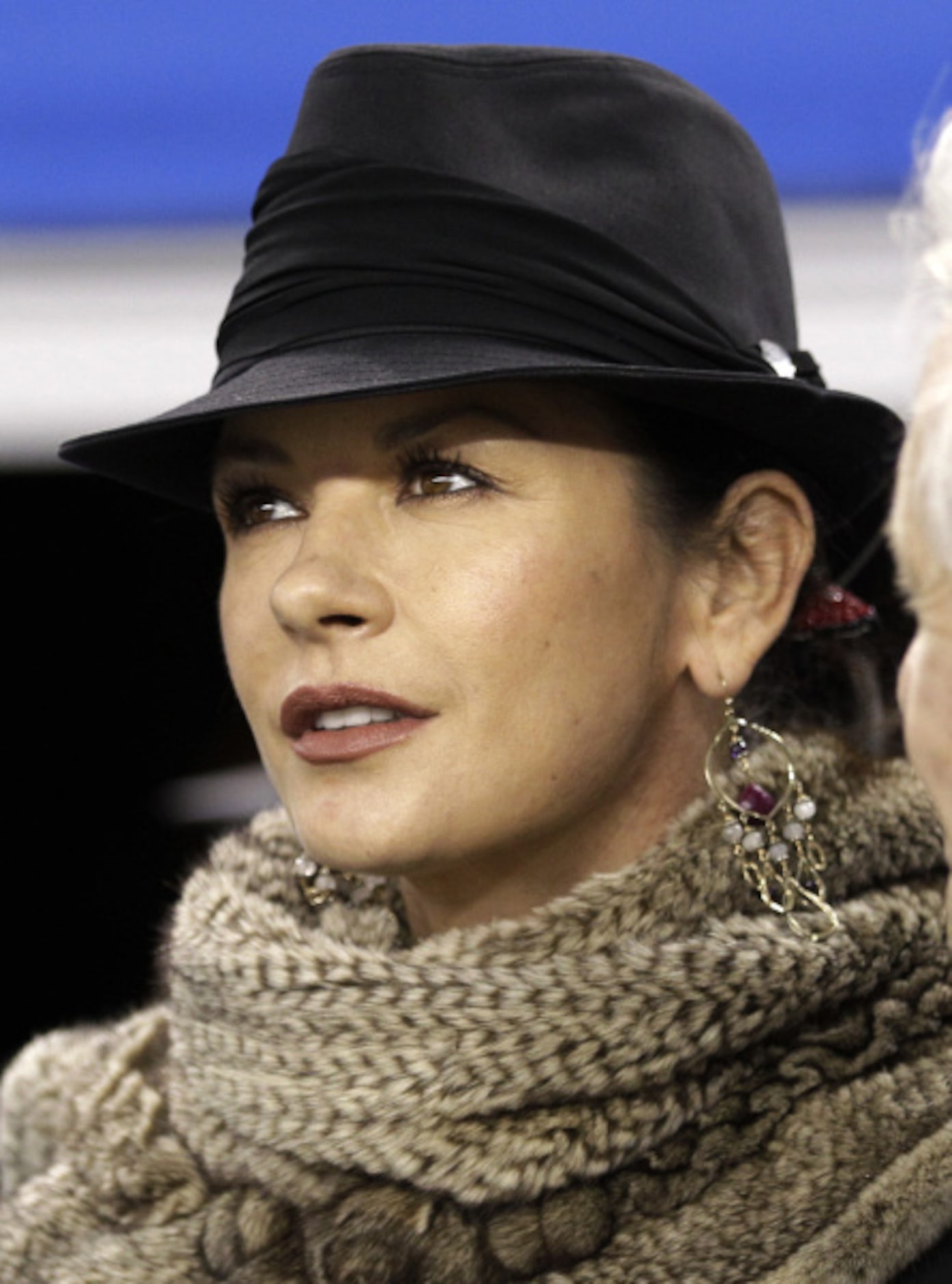 Actress Catherine Zeta-Jones looks on before the NFL football Super Bowl XLV game between...