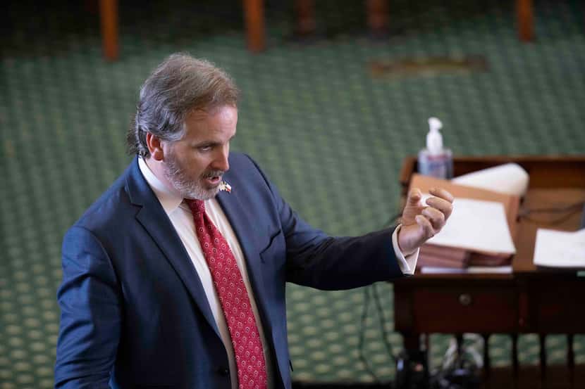 Sen. Bryan Hughes, R-Mineola, speaks during the Texas Senate's nocturnal debate of a...