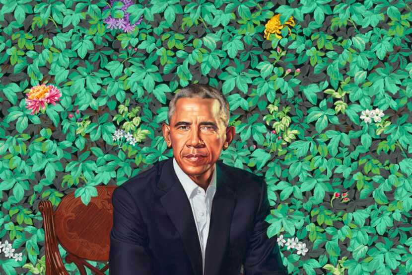 Former President Barack Obama's portrait by Kehinde Wiley, oil on canvas, unveiled at the...