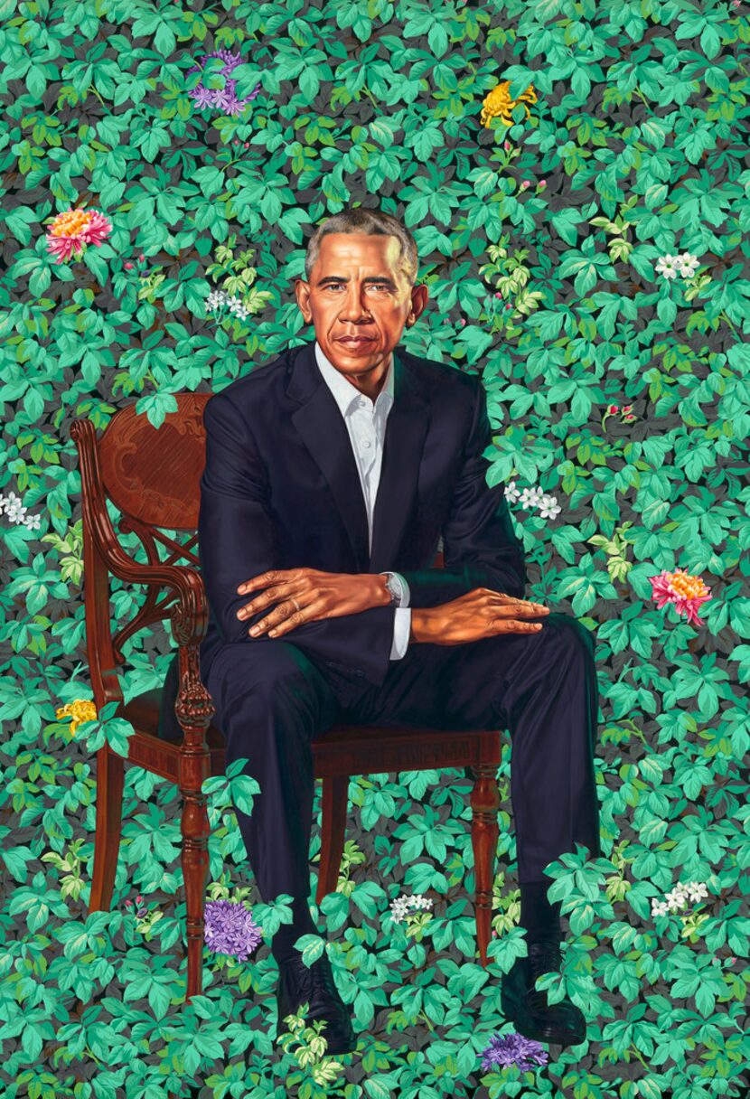 Former President Barack Obama's portrait by Kehinde Wiley, oil on canvas, unveiled at the...