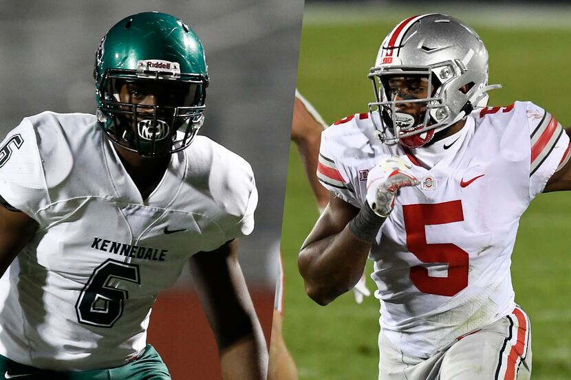 Baron Browning with Kennedale in 2016 (left) and Ohio State in 2020.