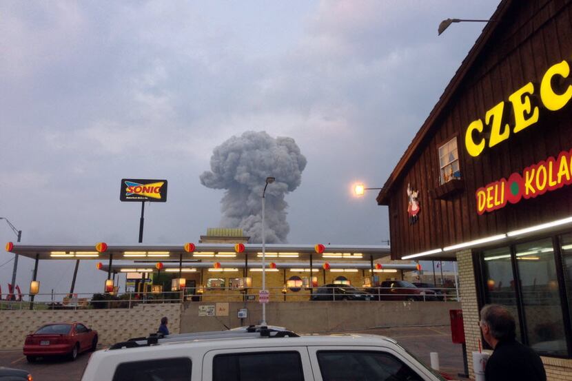 Explosion in West, Texas, seen from the Czech Stop parking lot  
