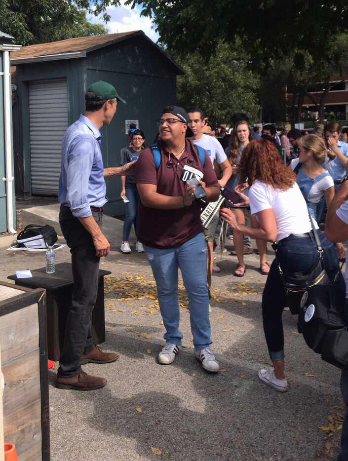 Democratic U.S. Senate candidate Beto O'Rourke, left, greeted and posed for pictures with...