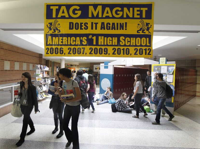 Students walk to class at Dallas ISD's School for the Talented and Gifted (TAG) at Yvonne A....