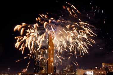 Reunion Tower in downtown Dallas will welcome 2024 with fireworks and a drone show on New...