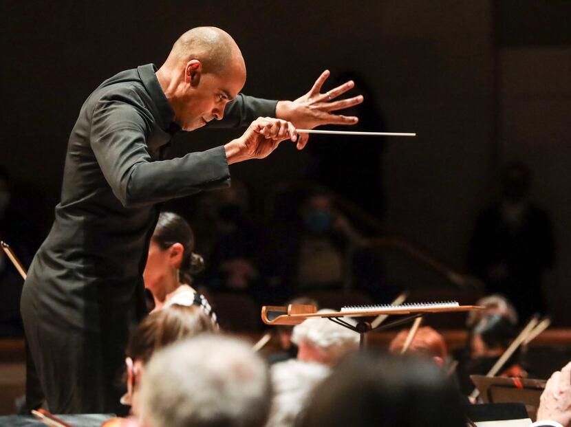 Kevin John Edusei, seen here conducting the Dallas Symphony Orchestra in January, is the...