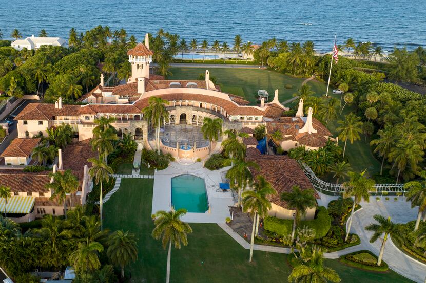 An aerial view of former President Donald Trump's Mar-a-Lago estate is seen Aug. 10, 2022,...