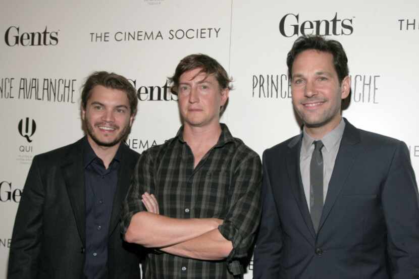 From left, actor Emile Hirsch, director David Gordon Green, and actor Paul Rudd attend a...