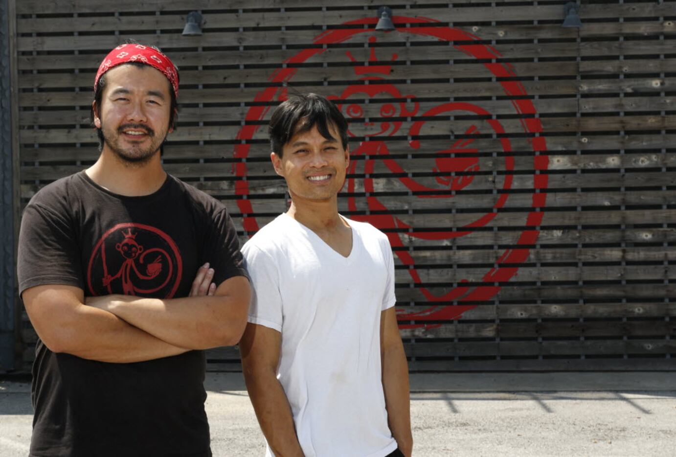 Andrew Chen, left, owner of Monkey King Banana Stand, with Cuong Vo, Pastry Chef, opened in...