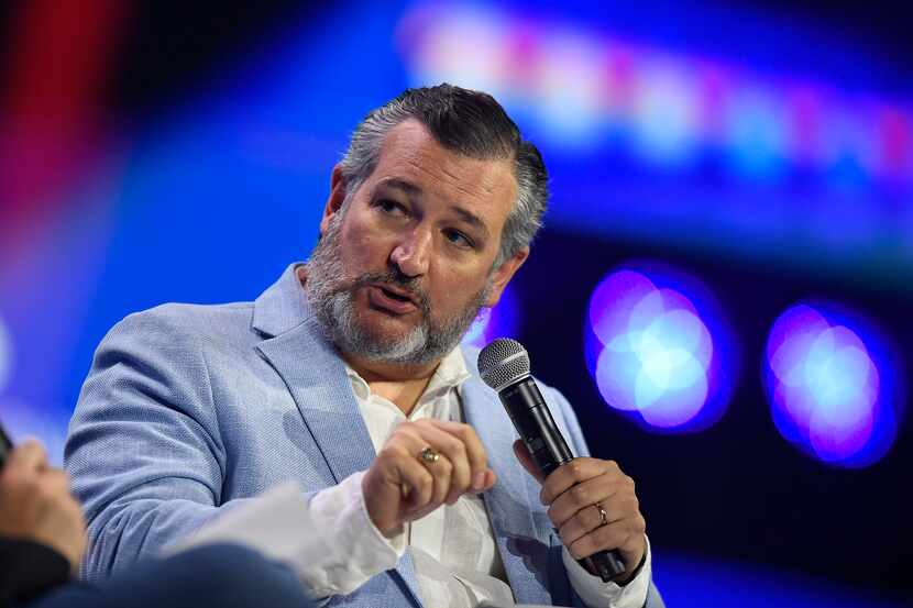 Sen. Ted Cruz records a podcast during the Turning Point Action Conference, Sunday, July 16,...