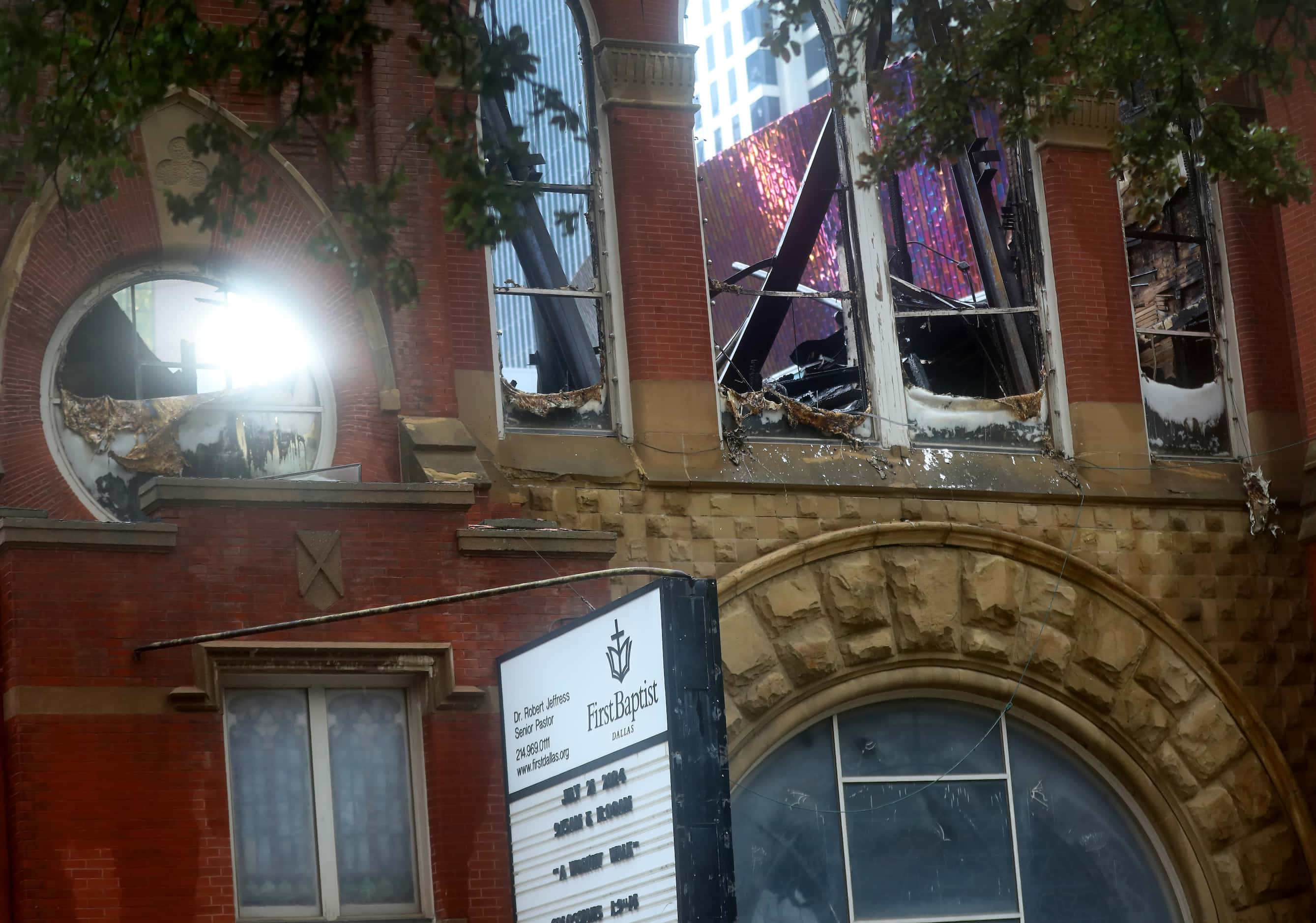 Detruction at First Baptist Church after a fire on Friday, seeen in Dallas, Texas, Sunday,...