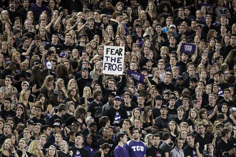 TCU fans in the first half of  Big 12 football action against the Kansas State Wildcats at...