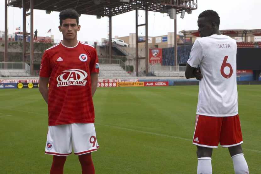 Ricardo Pepi and Alfusainey Jatta model the primary and secondary kits for North Texas SC