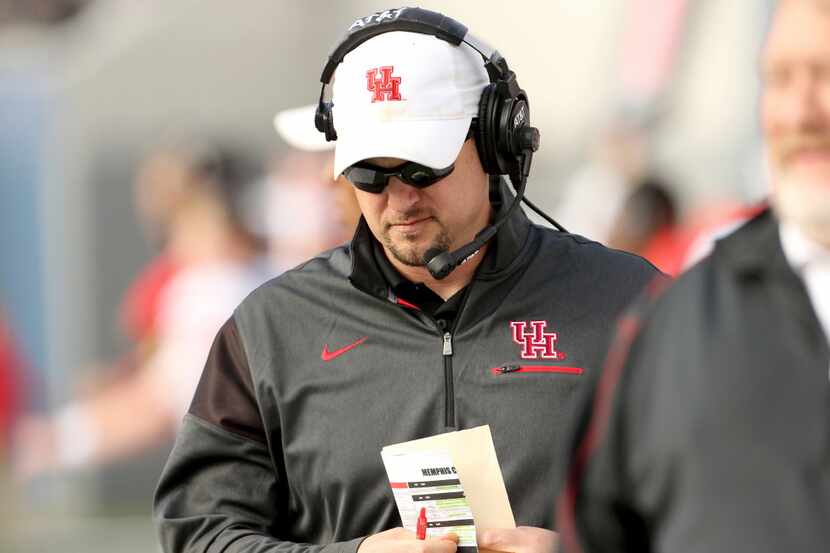 Houston head coach Tom Herman in the second half of an NCAA college football game Friday,...