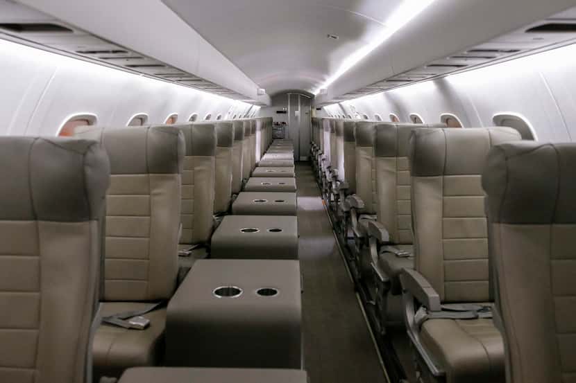 The interior of a JSX jet at Dallas Love Field’s Signature Flight Support.