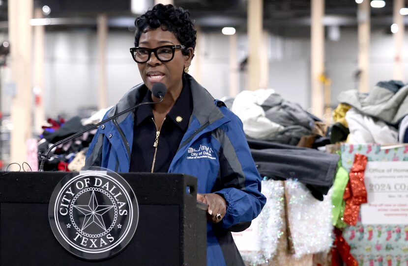 Kimberly Bizor Tolbert, Interim Dallas City Manager, speaks to media members just prior to...