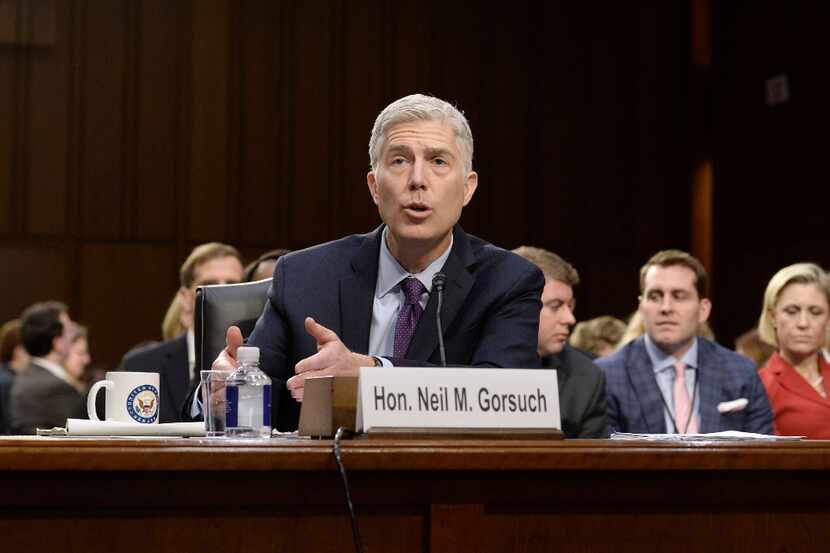 Supreme Court nominee Neil Gorsuch speaks during a Senate Judiciary Committee confirmation...