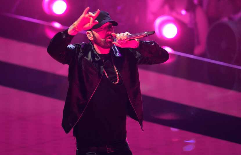 Eminem perform "From the D 2 the LBC" at the MTV Video Music Awards at the Prudential Center...