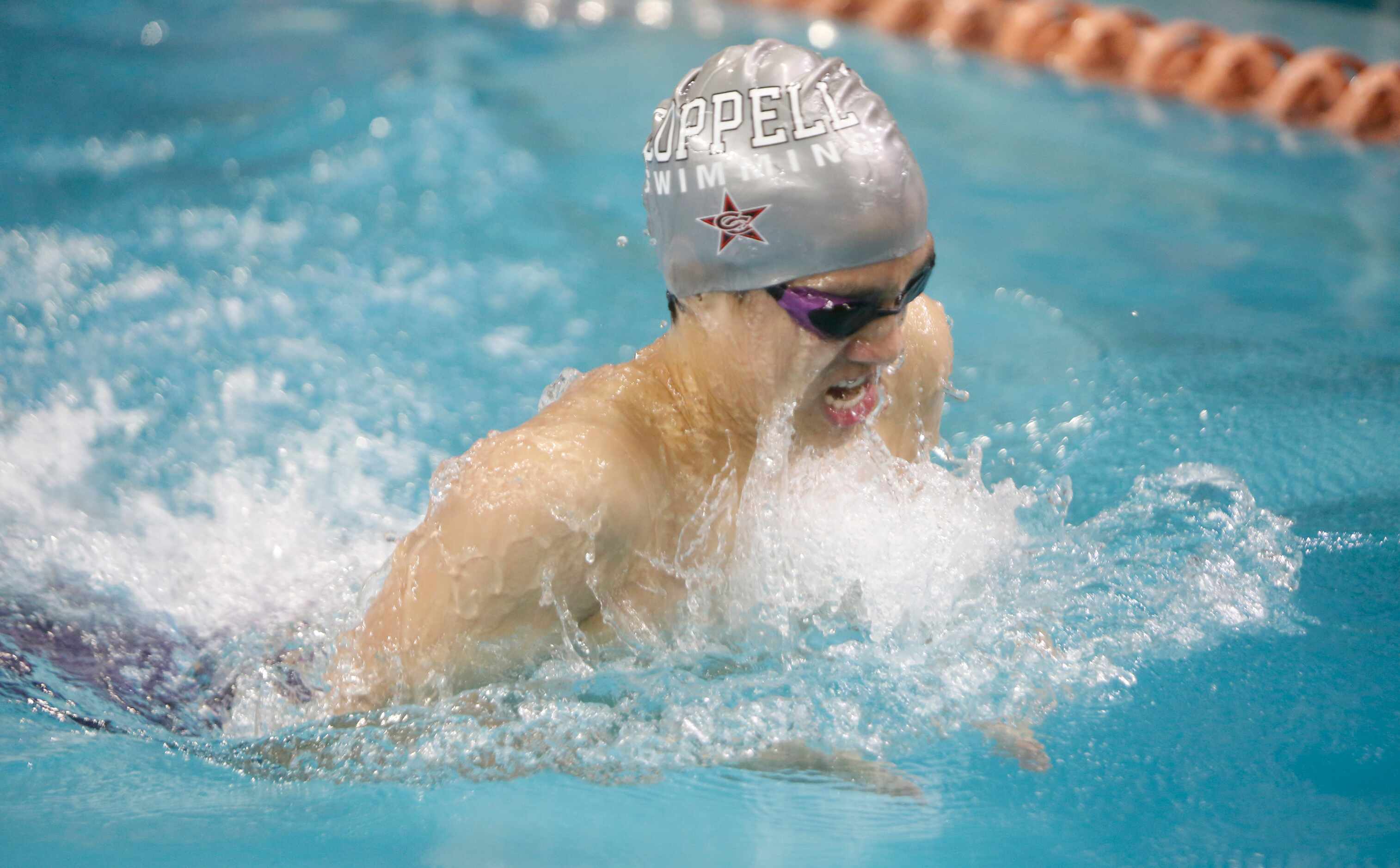 Coppell swimmer Sean Li competes in the 6A Boys 100 Yard Breaststroke competition. The first...