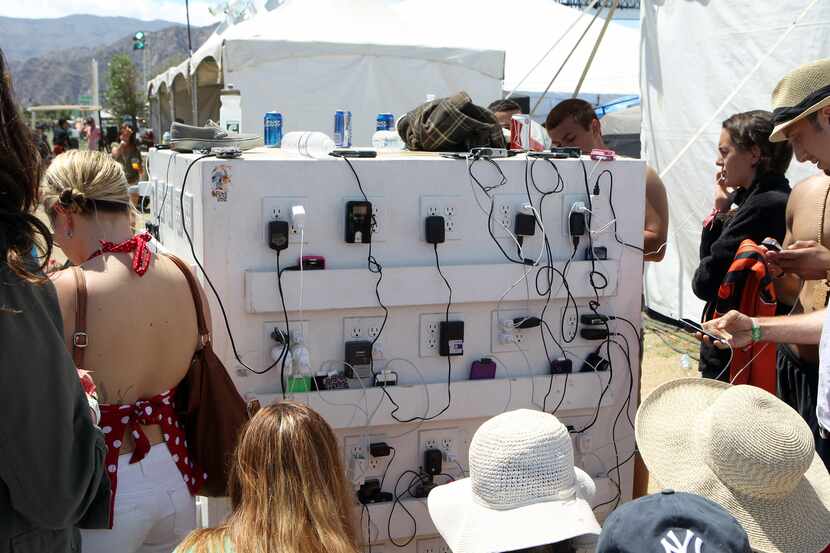INDIO, CA - APRIL 14:  A cell phone charging station is seen during day 2 of the 2012...