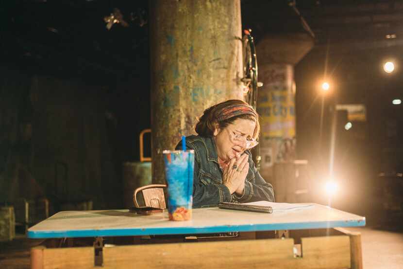 Gigi Cervantes as "The Actress" looking at the script of Isaac Gómez's one-woman show "The...