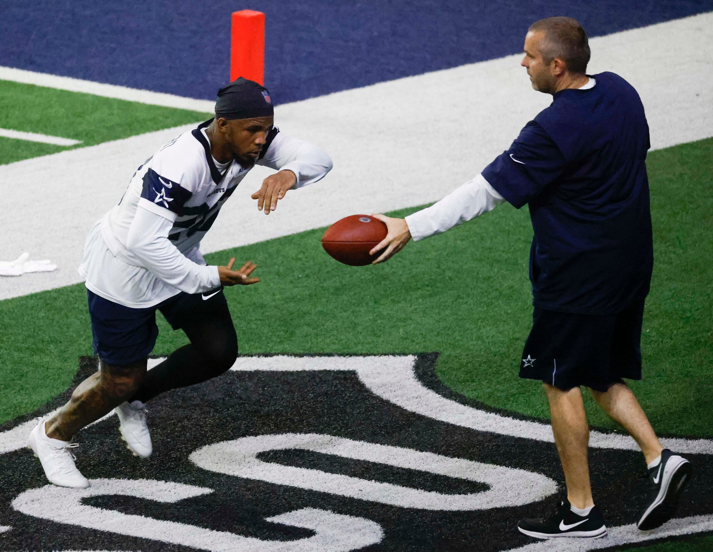 Dallas Cowboys running back Tony Pollard takes part in Dallas Cowboys OTA practice on...