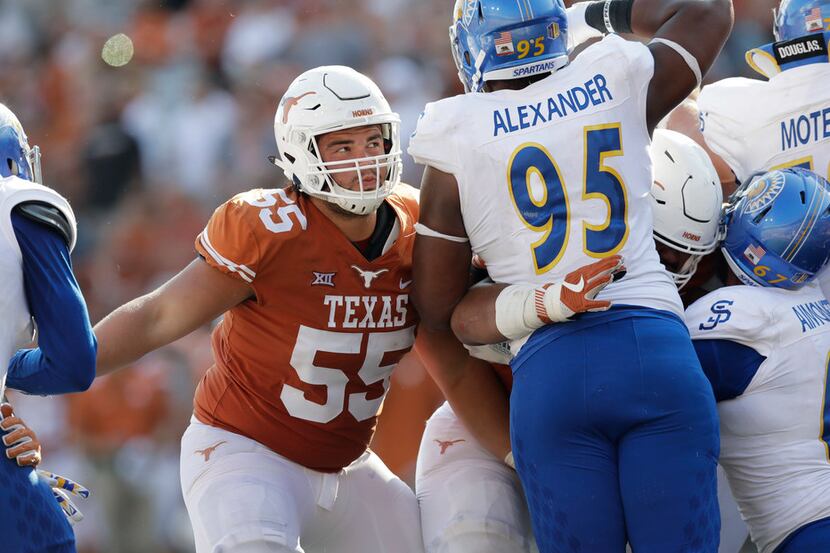 Texas offensive lineman Connor Williams (55) during the second half of an NCAA college...