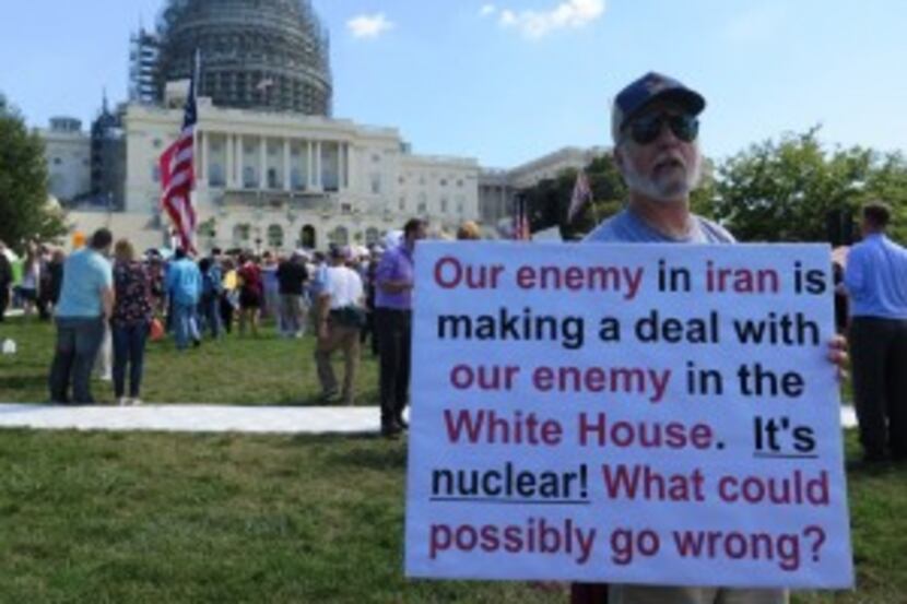  Jim Erwin of Galion, Ohio, was among the thousands on hand at a rally against the Iran...