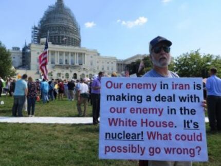  Jim Erwin of Galion, Ohio, was among the thousands on hand at a rally against the Iran...