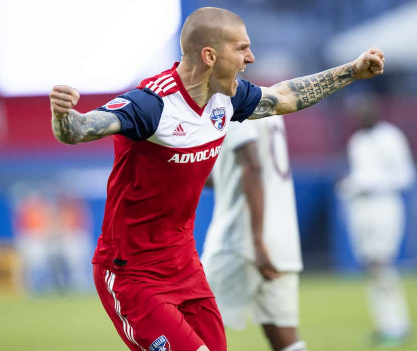 FRISCO, TX - MARCH 23: FC Dallas forward Zdenek Ondrasek (#13) celebrates a second half goal...