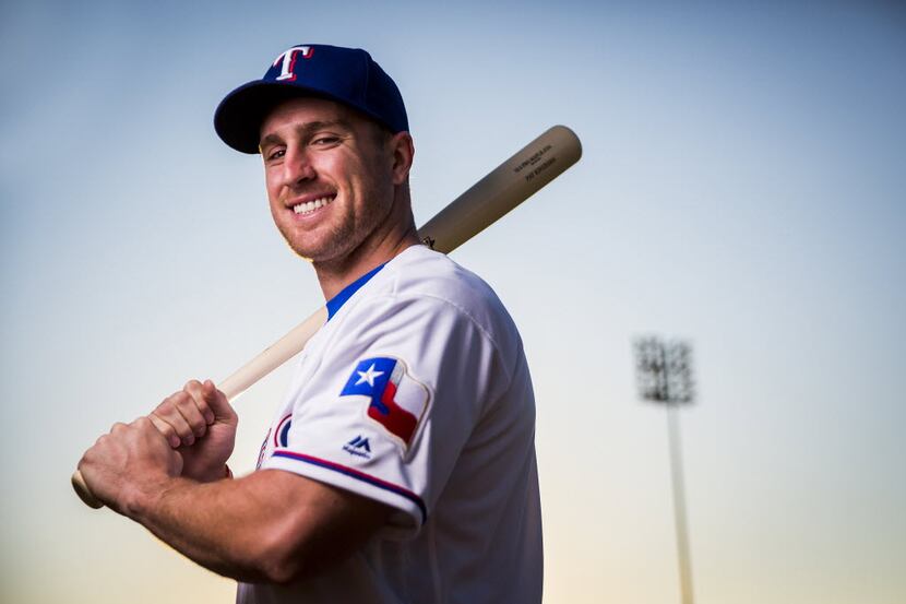 Texas Rangers outfielder Patrick Kivlehan photographed during spring training photo day at...