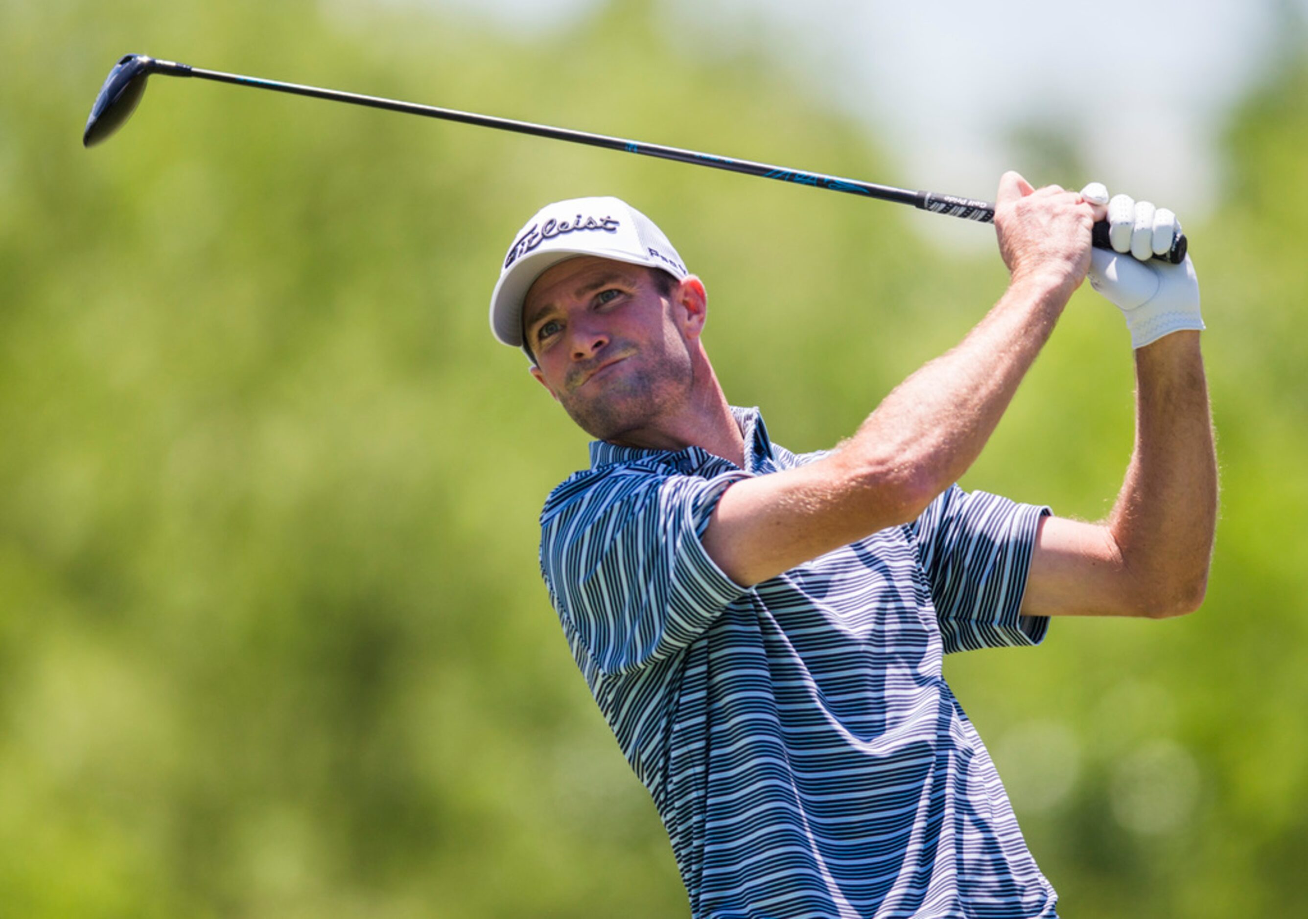 Nicholas Lindheim tees off at hole 4 during round 4 of the AT&T Byron Nelson golf tournament...