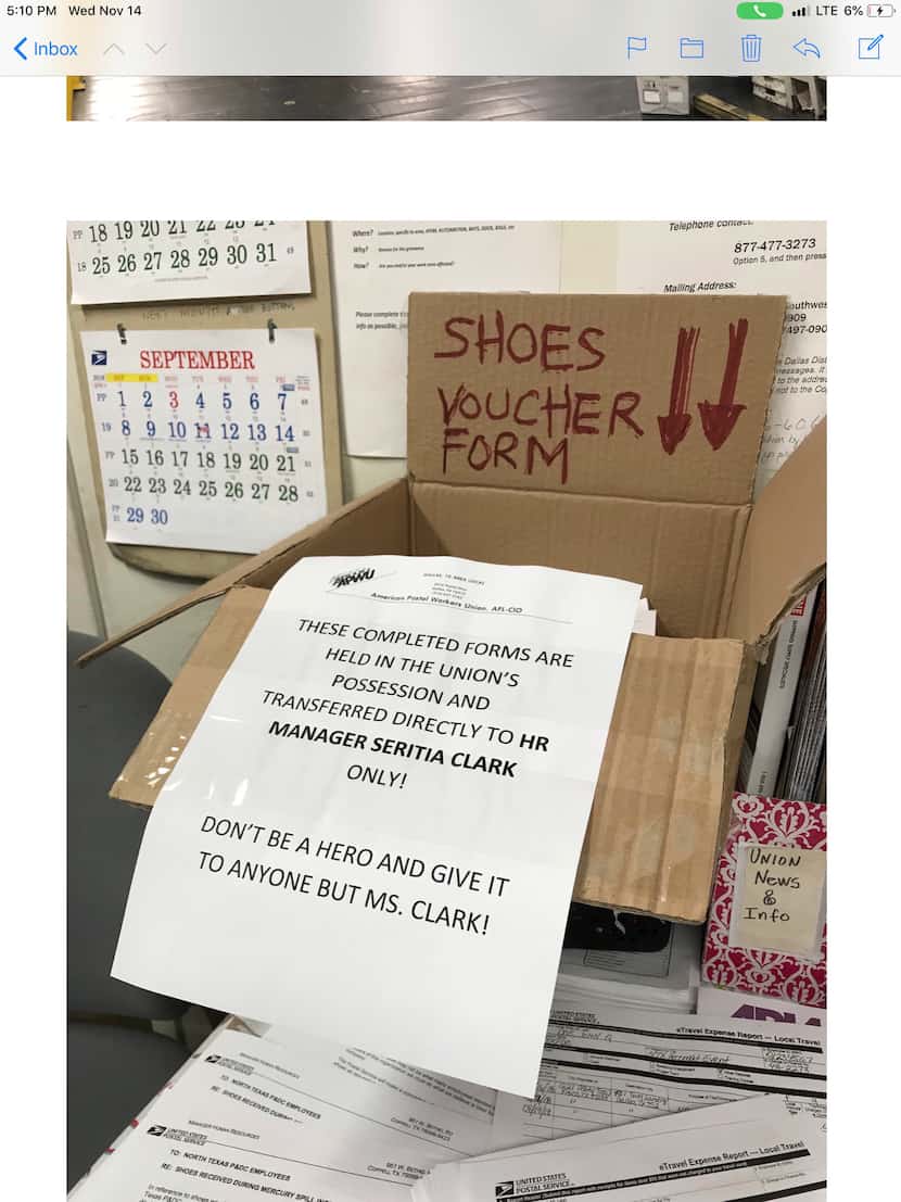 Employees at the North Texas mail processing center in Coppell were ordered to turn in shoes...
