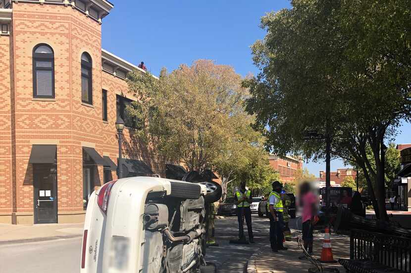 No one was hurt after a driver overturned their car in Southlake Town Square on Wednesday.