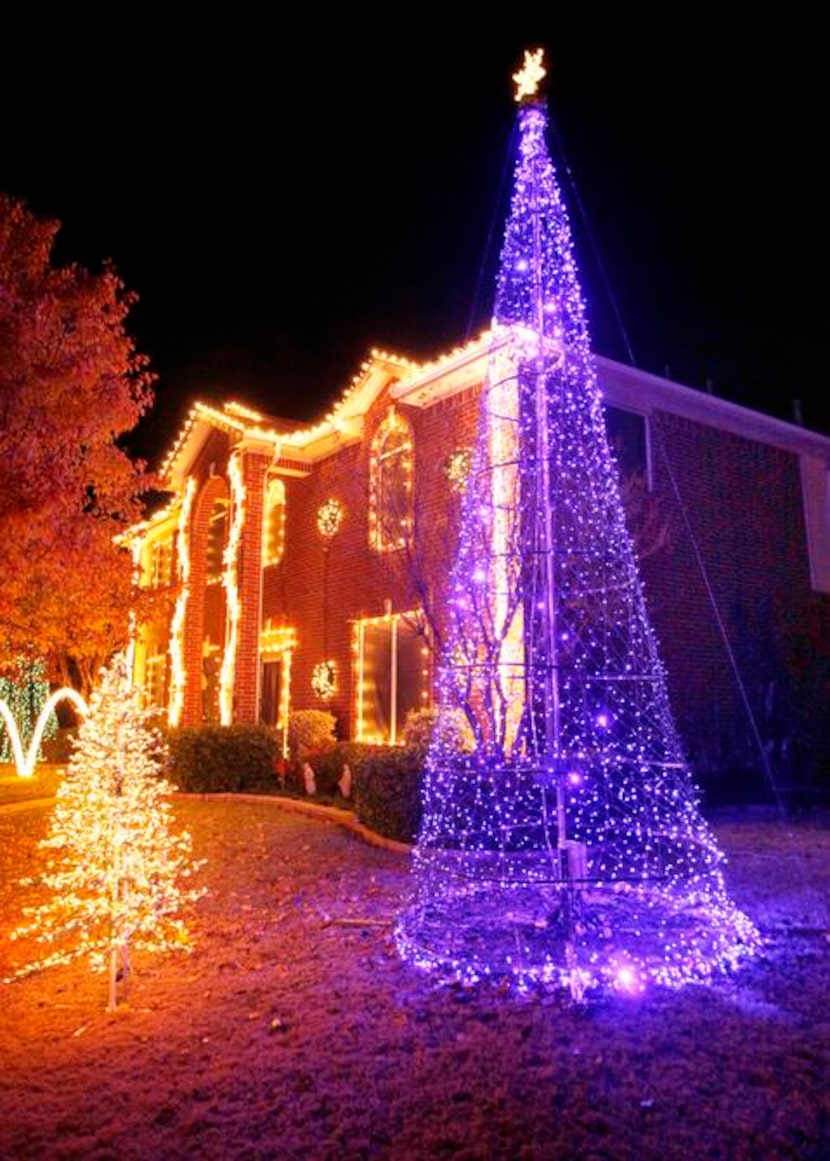 
Christmas lights ignite the night outside Hancock’s home in Mesquite.
