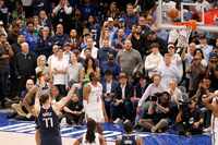 Dallas Mavericks guard Luka Doncic (77) misses a free throw with 00:10 left in the second...