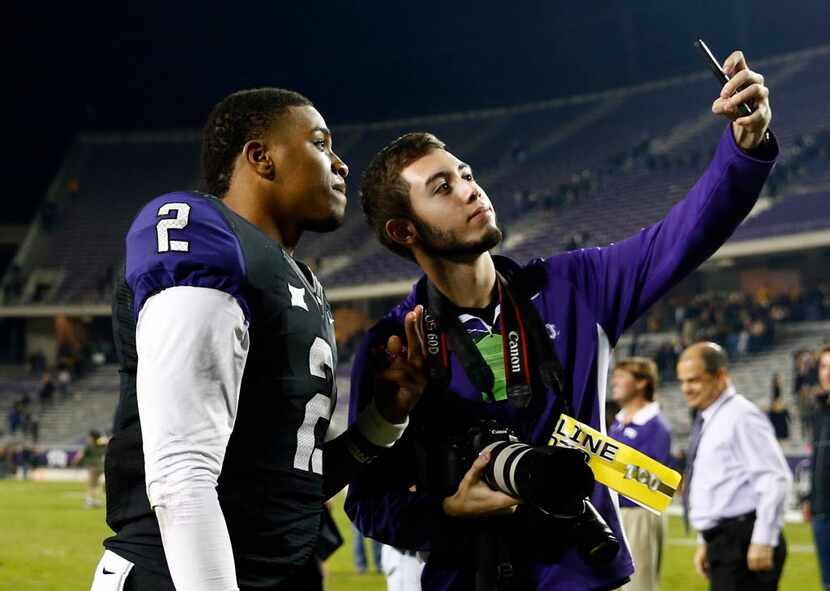 Oct 29, 2015; Fort Worth, TX, USA; TCU Horned Frogs quarterback Trevone Boykin (2) takes a...