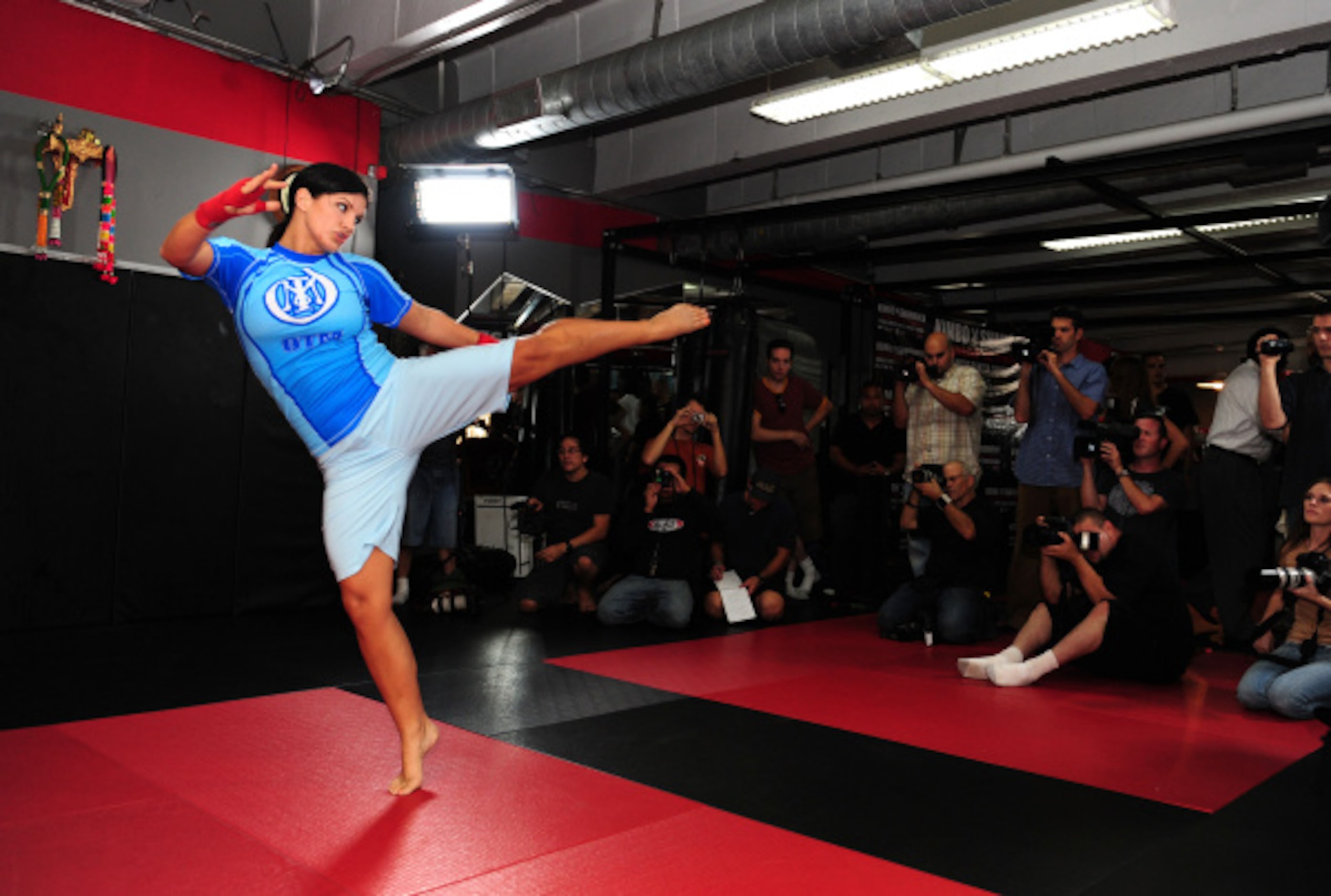 MMA Superstar Gina Carano is seen during the Workout/Media Day with Kimbo Slice and Gina...