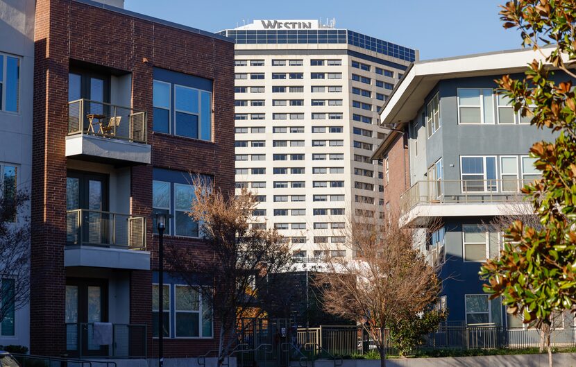 The Westin Dallas Park Central is visible from The Briscoe Apartments in Dallas. The city...