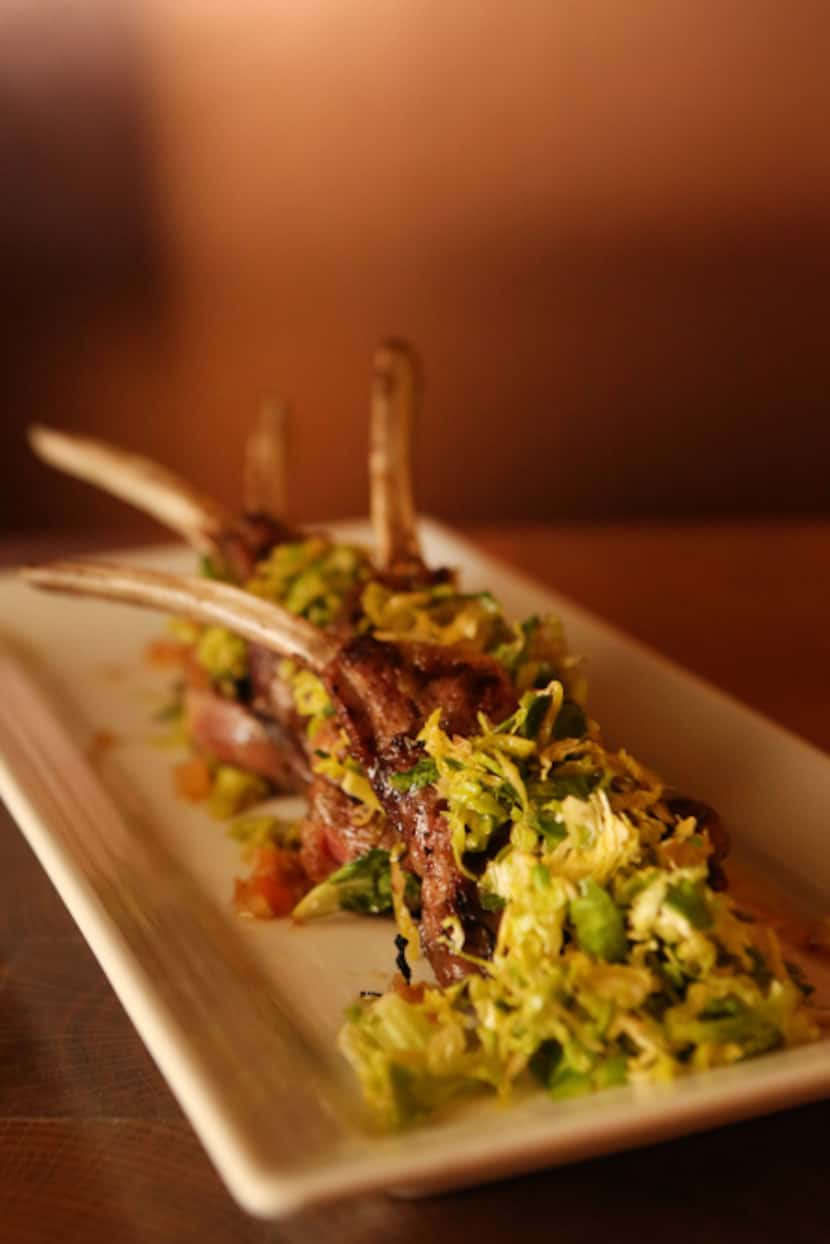 American lamb with Scotch bonnet vinaigrette and shaved Brussels sprouts salad gets a double...