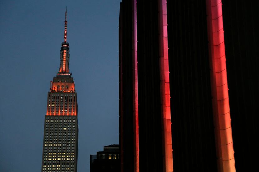  Orange lighting illuminated the Empire State Building in New York on Wednesday in...