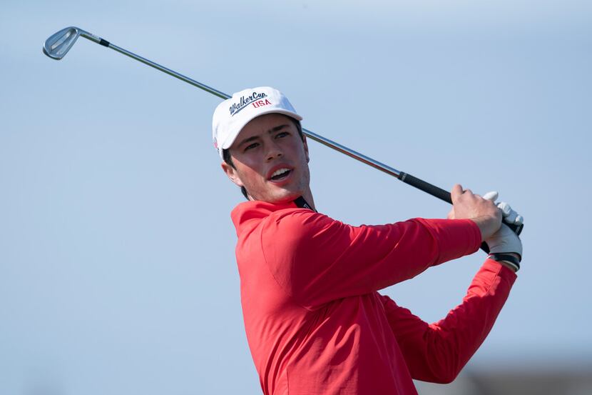 Cole Hammer of the USA team drives off the second tee during the Day 2 Singles at the Walker...