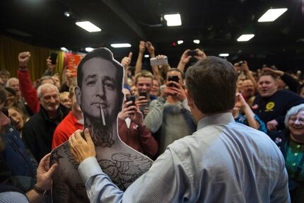 Sen. Ted Cruz (R-Texas), presidential hopeful, poses with an unusual cardboard cutout of...