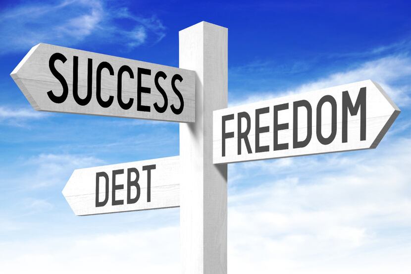 Success, freedom, debt illustration
White wooden signpost/ crossroads sign with three arrows...
