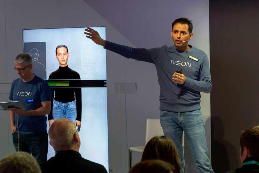Neon CEO Pranav Mistry talks about the company's companion robot. (Photo by DAVID MCNEW/AFP...