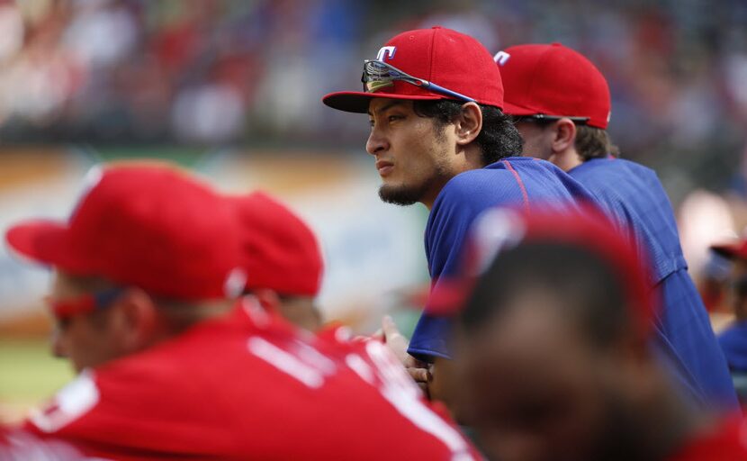 Texas Rangers starting pitcher Yu Darvish (11) watches their game against the Pittsburgh...