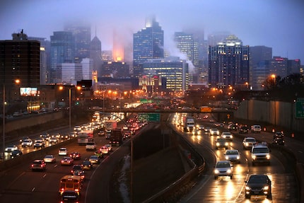 Traffic on Interstate 35W flows northbound toward downtown Minneapolis. 