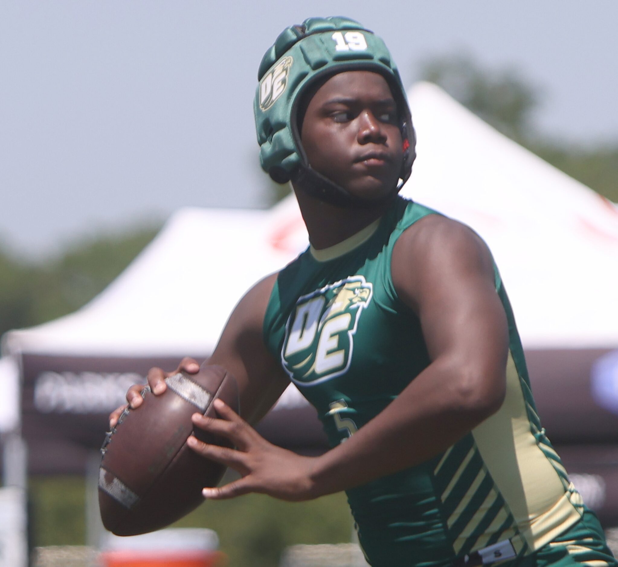 DeSoto quarterback DJ Bailey (5) sets to pass during the tournament final. DeSoto defeated...