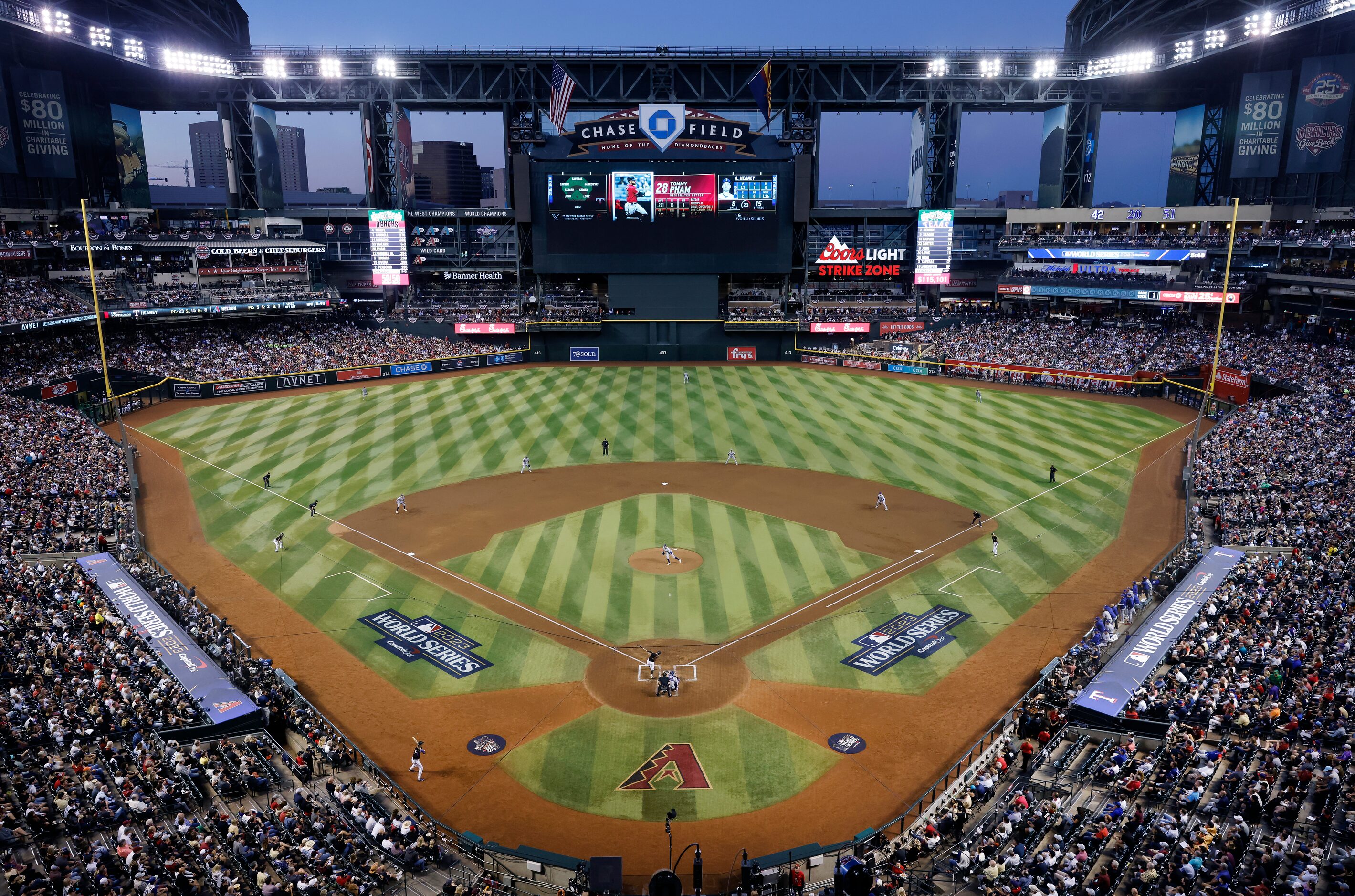 Texas Rangers pitcher Andrew Heaney throws to Arizona Diamondbacks batter Tommy Pham during...